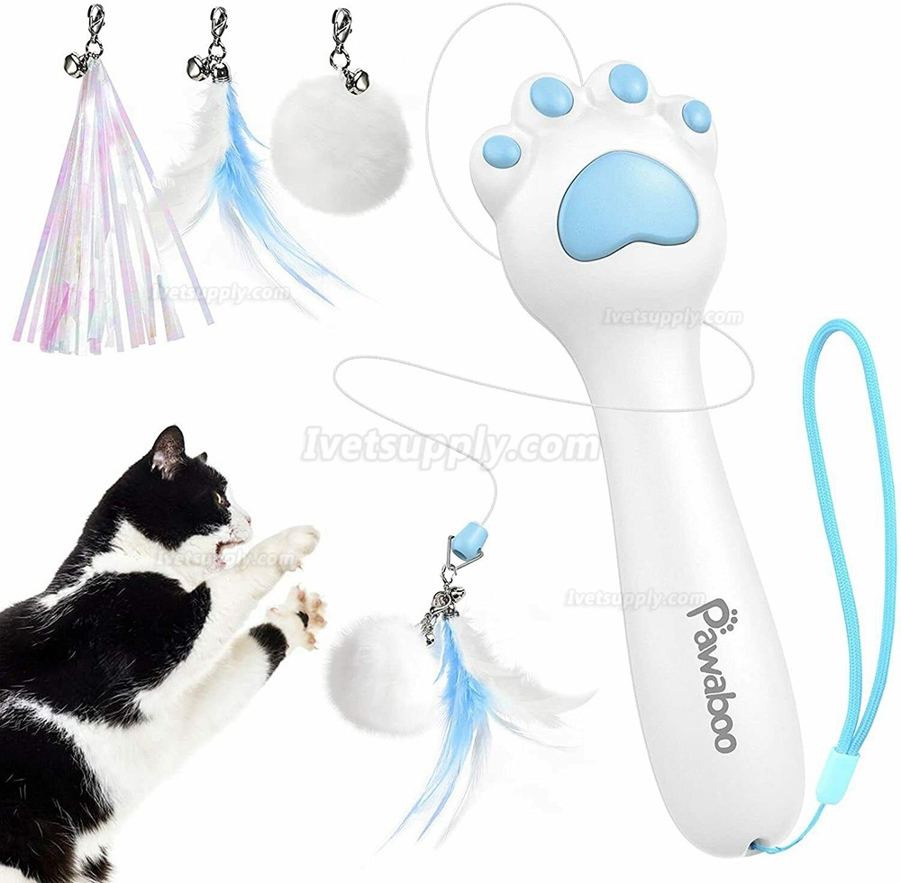 Pawaboo Cat Fun Feather Teaser Toy One-Click Recycling Cat Wand Interactive Toys